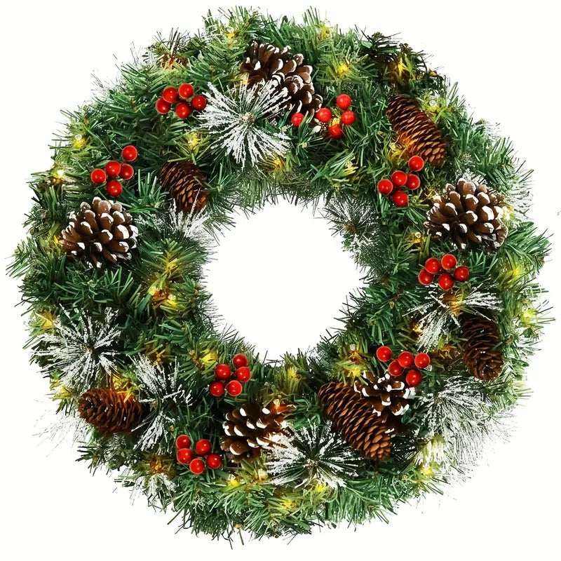 Pre-Lit Christmas Wreath with Pine Cones LED Light Decoration
