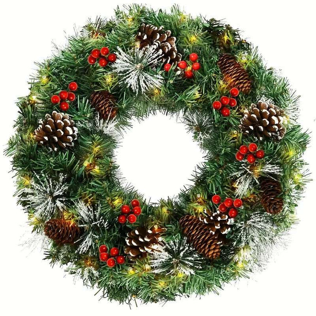 Pre-Lit Christmas Wreath with Pine Cones LED Light Decoration