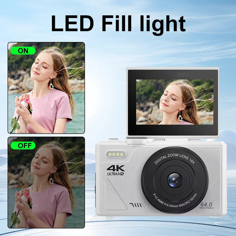 Digital Camera with 3.0″ Flip Screen – White