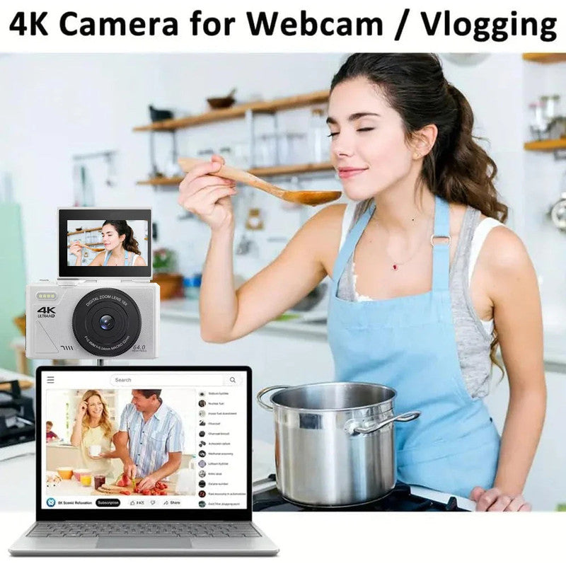 Digital Camera with 3.0″ Flip Screen – White