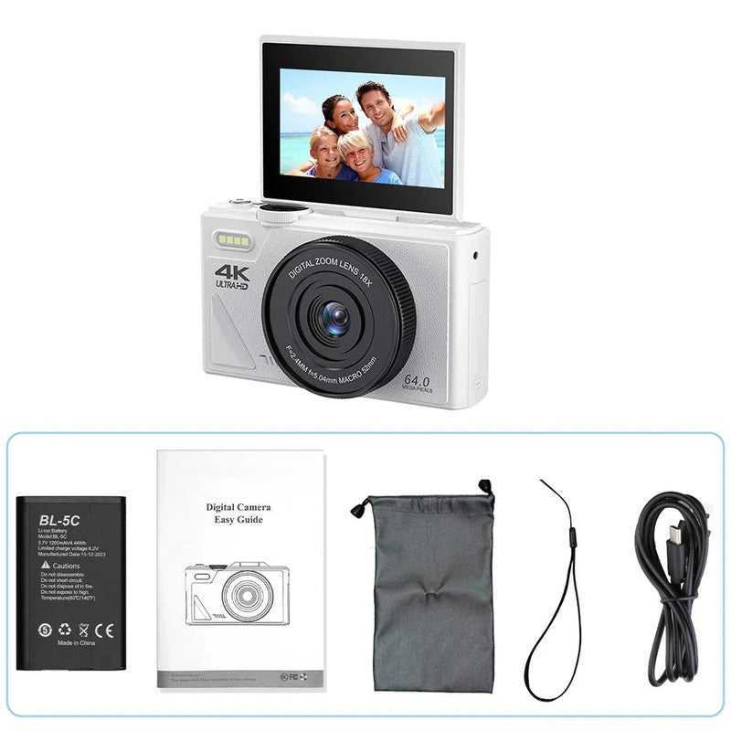 Digital Camera with 3.0″ Flip Screen – White