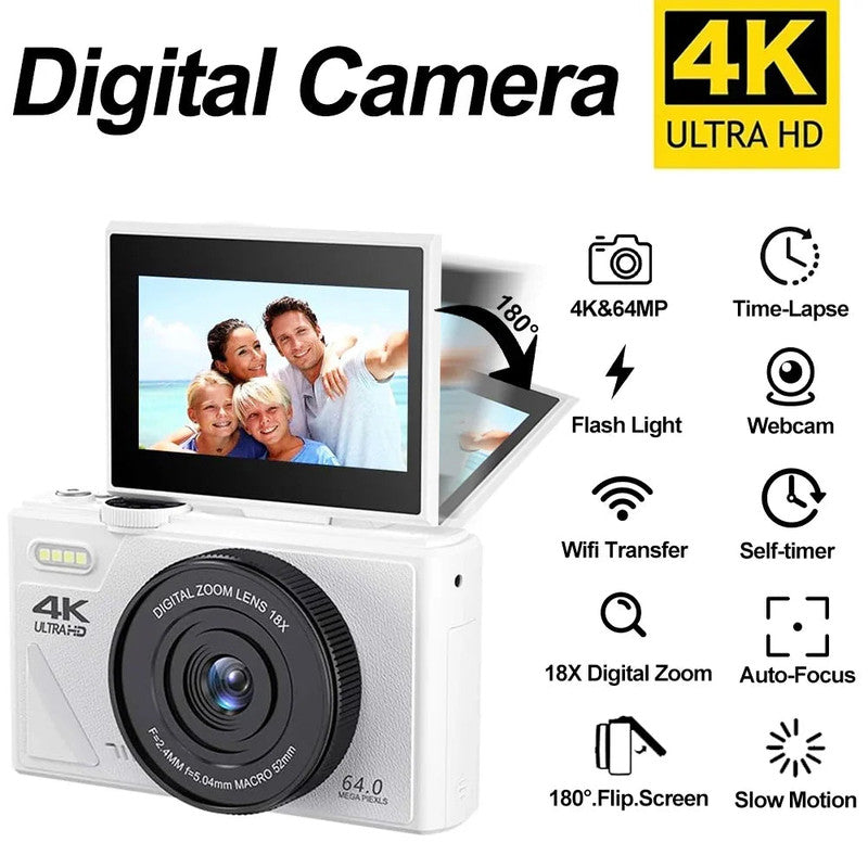 Digital Camera with 3.0″ Flip Screen – White