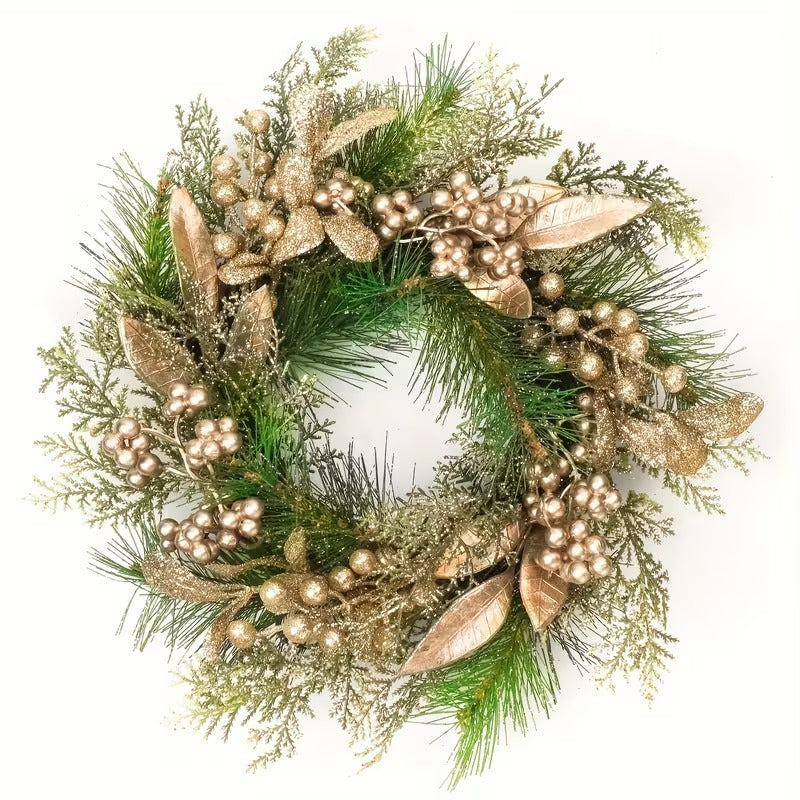 Christmas Wreath Gold Leaves & Berries