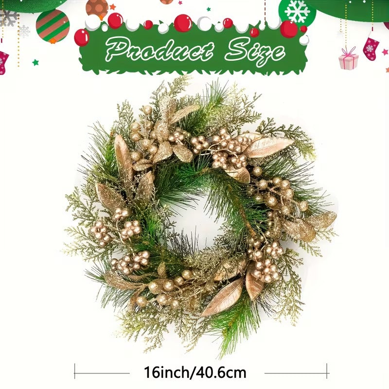 Christmas Wreath Gold Leaves & Berries