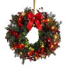 Artificial Christmas Wreath with Red Bow 2pcs Festive Door Decoration Set