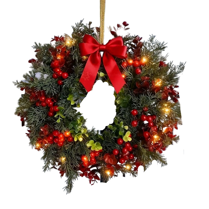 Artificial Christmas Wreath with Red Bow 2pcs Festive Door Decoration Set