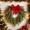 Christmas Pine Needle Wreath with Red Berries & Heart Bow