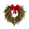 Christmas Pine Needle Wreath with Red Berries & Heart Bow