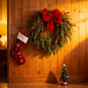 Christmas Pine Needle Wreath with Red Berries & Heart Bow