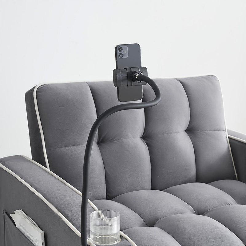 Single Sofa Bed with USB Ports & Phone Holder – Grey