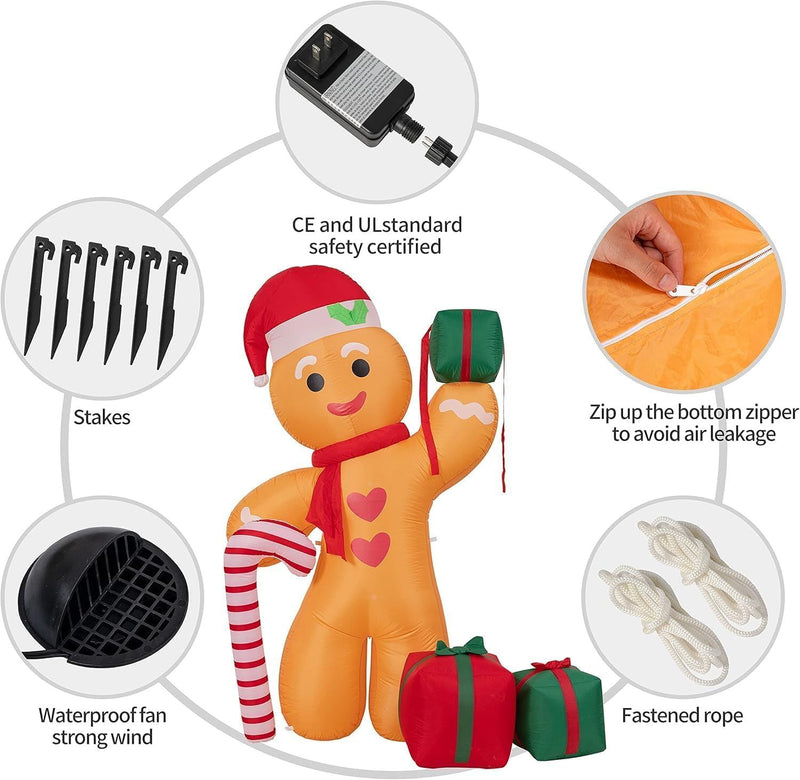 8FT Christmas Inflatable Gingerbread Man with LED