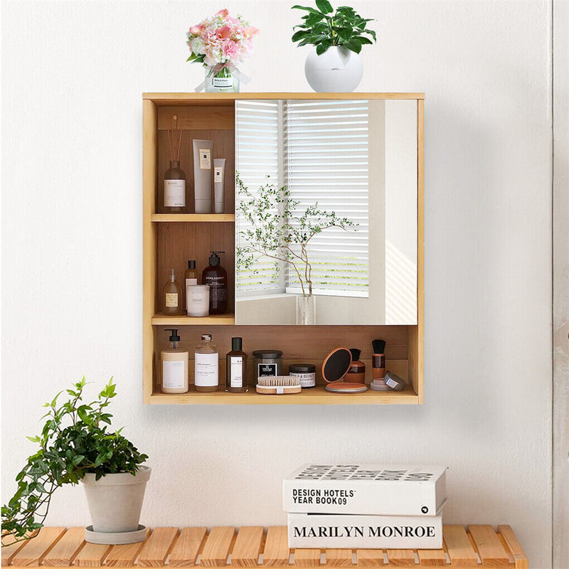 Bamboo Wall Cabinet Mirror 55.5cm – 5 Shelves