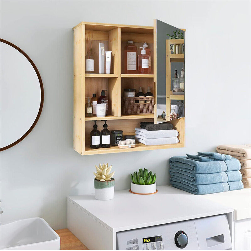 Bamboo Wall Cabinet Mirror 55.5cm – 5 Shelves