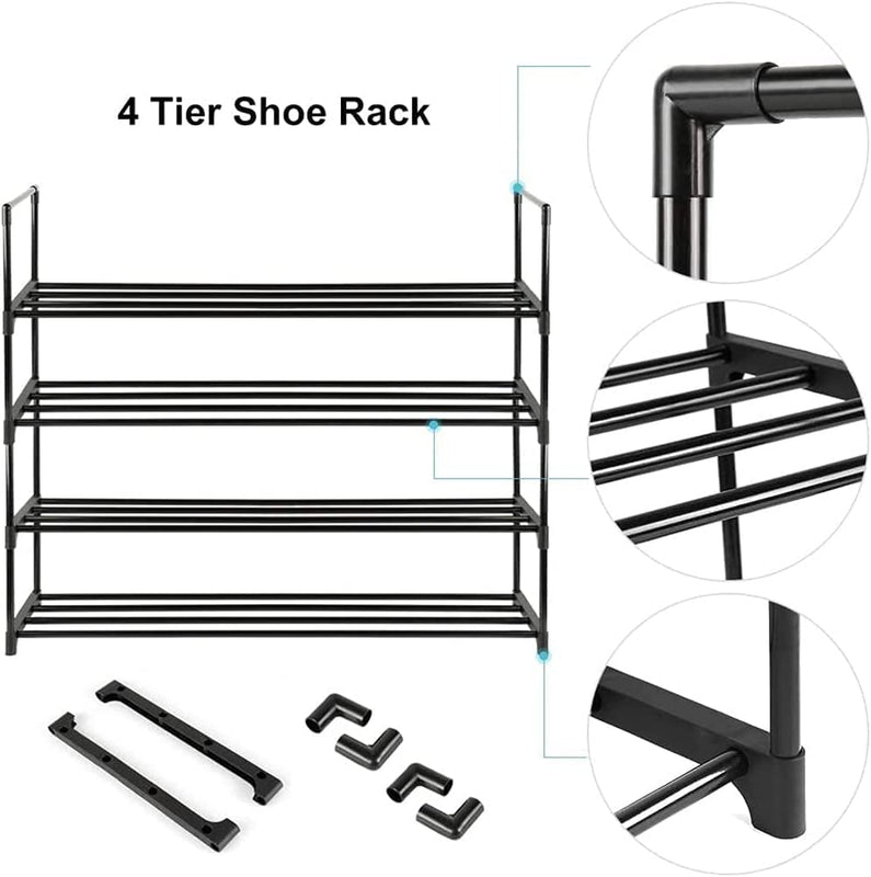 4-Tier Stainless Steel Shoe Rack Black