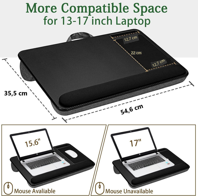 Portable Laptop Desk with Device Ledge, Mouse Pad & Phone Holder – Black 43CM
