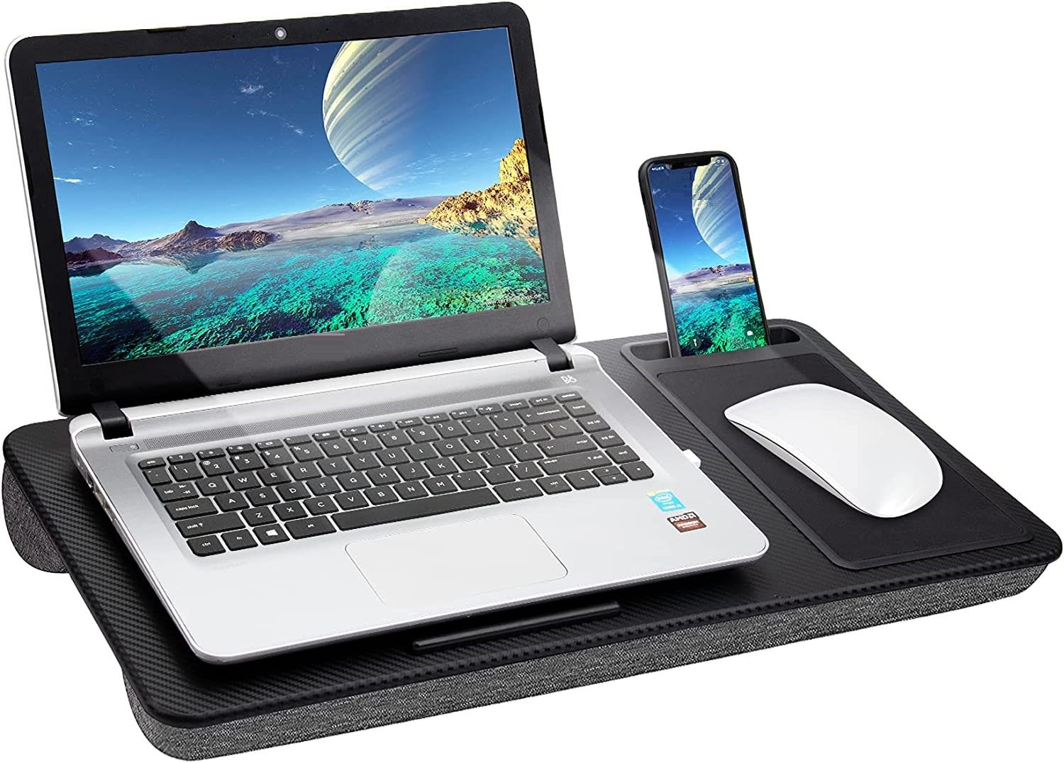 Portable Laptop Desk with Device Ledge, Mouse Pad & Phone Holder – Black 40CM