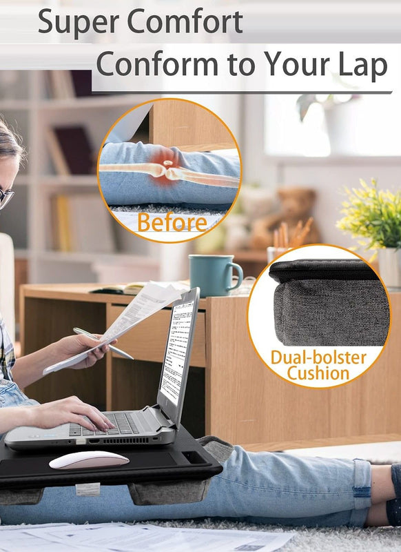 Portable Laptop Desk with Device Ledge, Mouse Pad & Phone Holder – Black 40CM