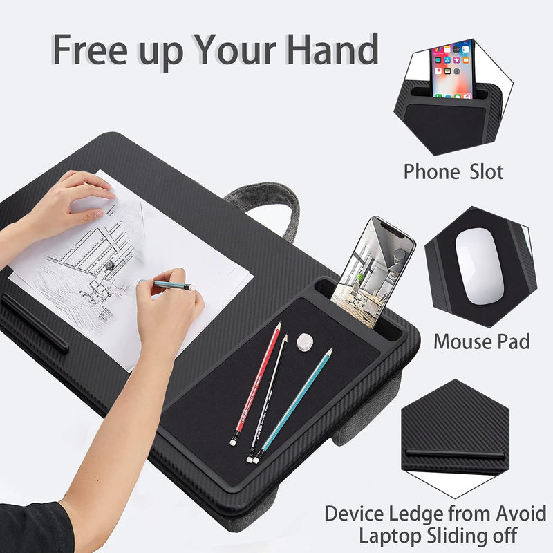 Portable Laptop Desk with Device Ledge, Mouse Pad & Phone Holder – Black 40CM