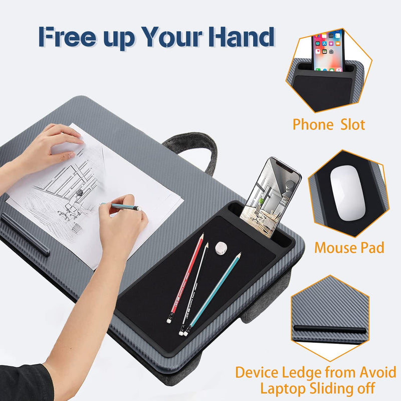 Portable Laptop Desk with Device Ledge, Mouse Pad & Phone Holder – Silver 40CM