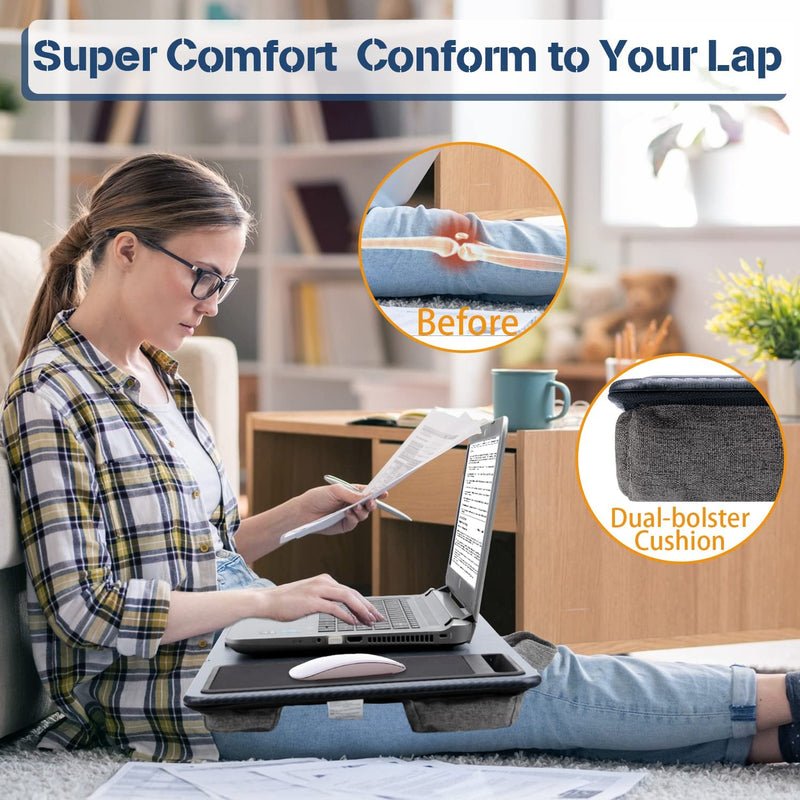 Portable Laptop Desk with Device Ledge, Mouse Pad & Phone Holder – Silver 40CM