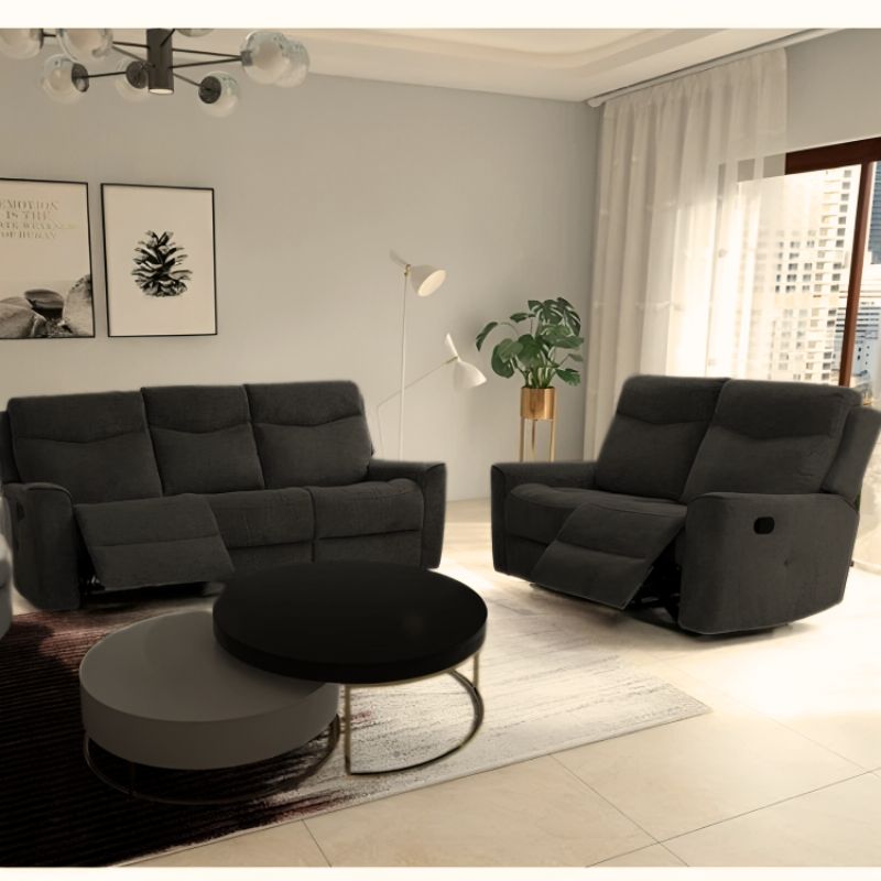 Cosmic Dark Grey 3+2 Seater Fabric Recliner Sofa Set – Manual