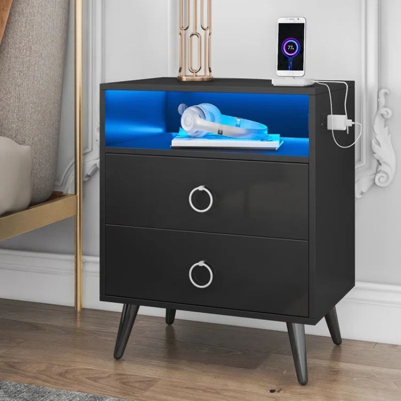 Amelia LED Bedside Table with USB & Power – Black