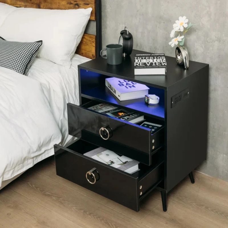Amelia LED Bedside Table with USB & Power – Black