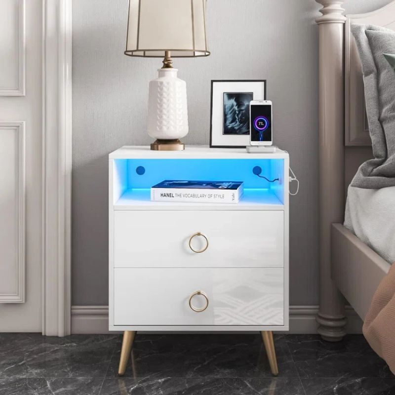 Amelia LED Bedside Table with USB & Power – White