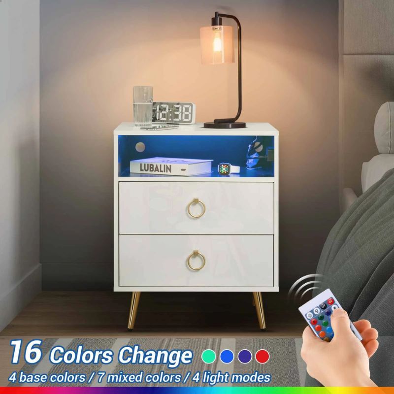 Amelia LED Bedside Table with USB & Power – White