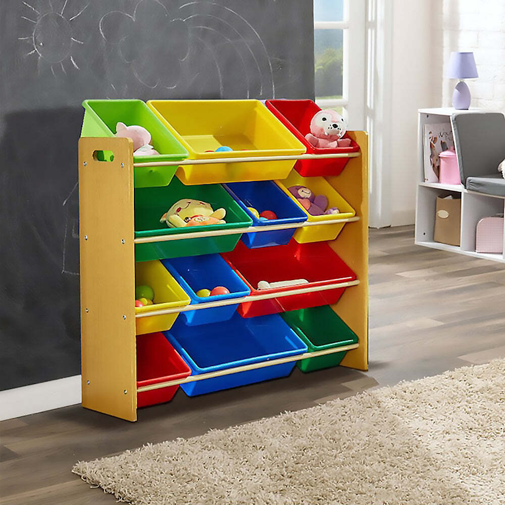 Kids Toy Storage Rack with 12 Multicolour Bins