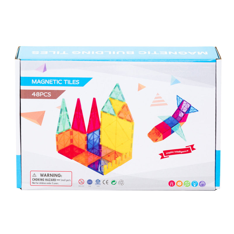 48-Piece Non-Toxic STEM Magnetic Tiles Set with Storage Bag