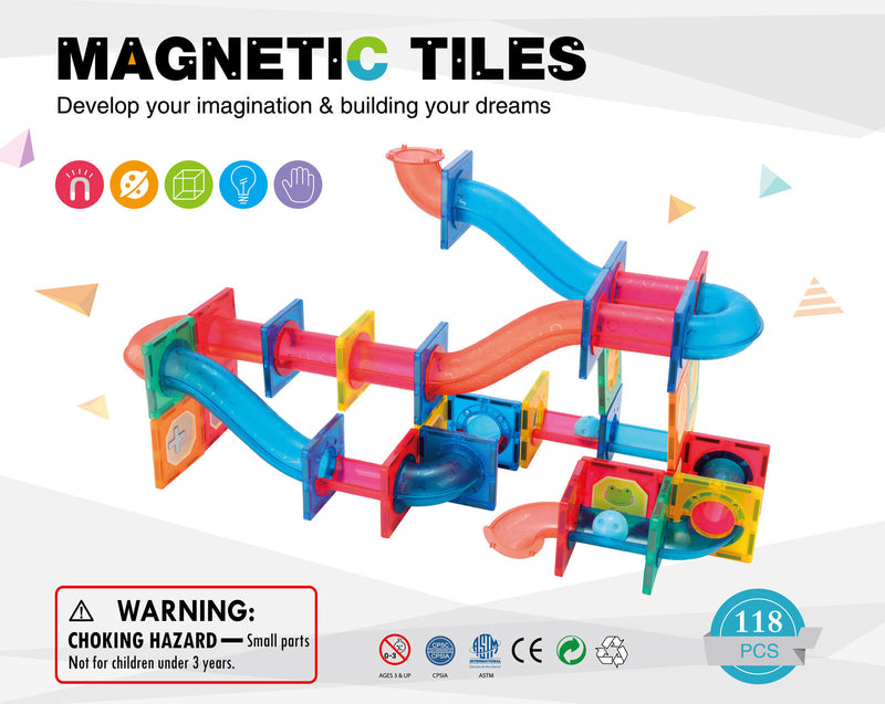 118-Piece Non-Toxic STEM Magnetic Tiles Set with Storage Bag