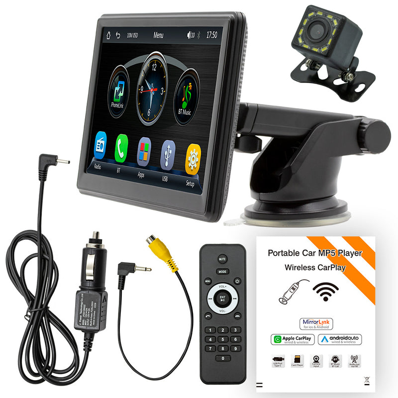 7" Portable Car Stereo Wireless Apple CarPlay Android Auto + Camera