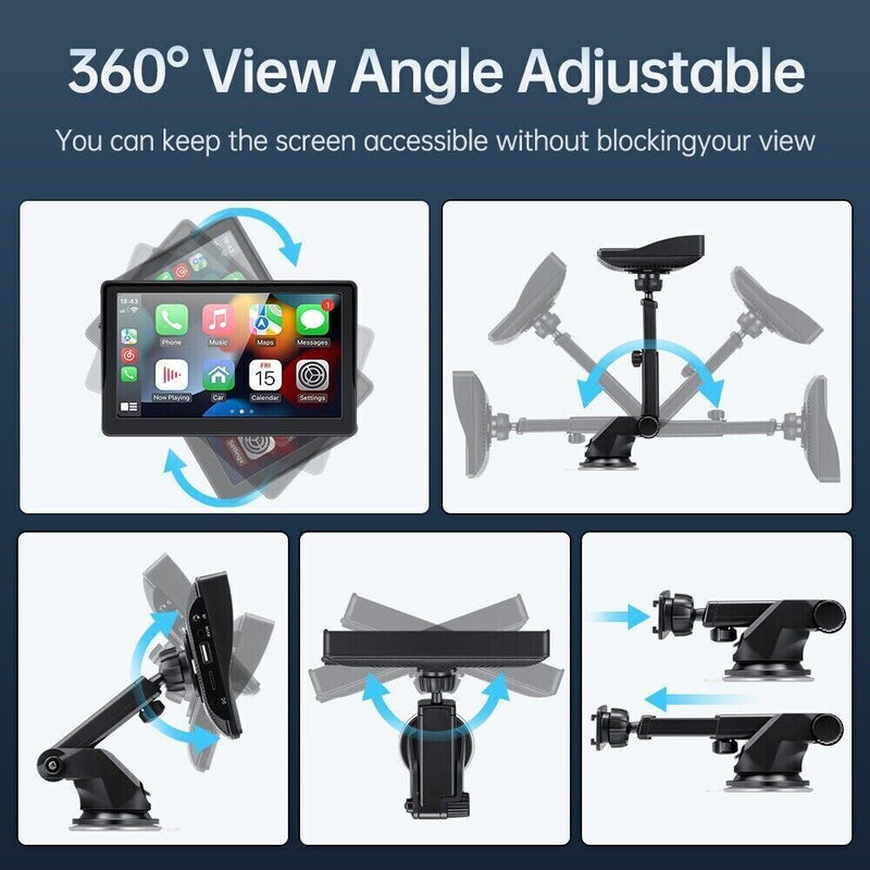 7" Portable Car Stereo Wireless Apple CarPlay Android Auto + Camera