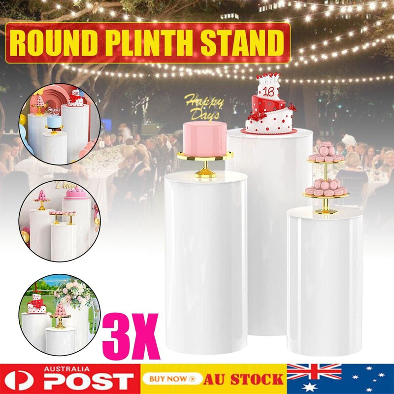3pcs Round Plinth Pedestal Stands – Wedding Cake & Flower Display