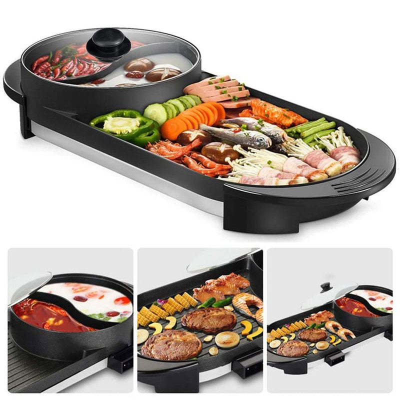 2-in-1 Electric Hot Pot & BBQ Grill – Smokeless Non-Stick Cooker