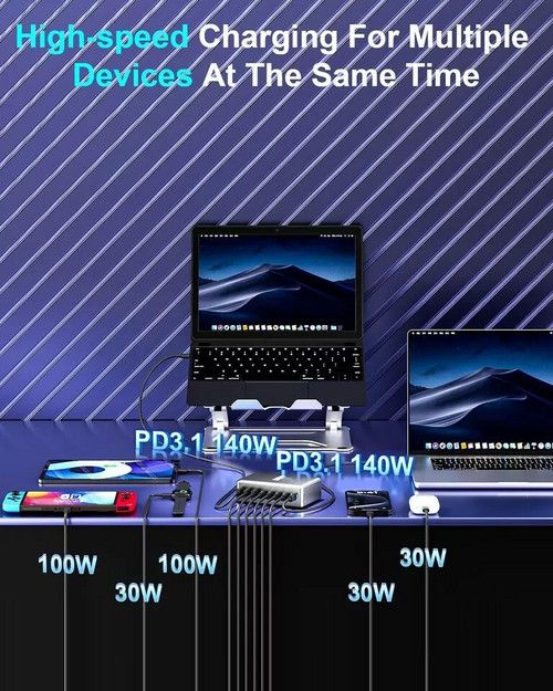 600W GaN³ 8-Port Fast Charging Station USB & Type-C