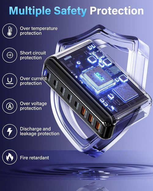 600W GaN³ 8-Port Fast Charging Station USB & Type-C