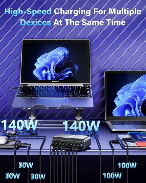 600W GaN³ 8-Port Fast Charging Station USB & Type-C