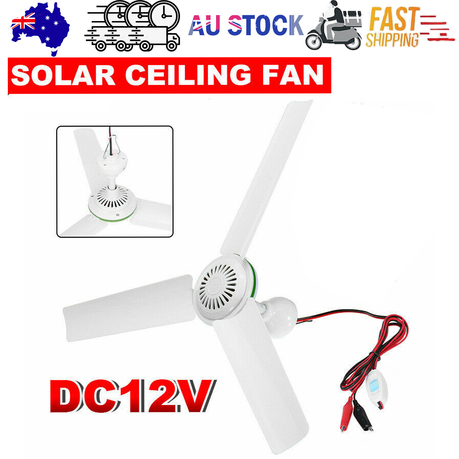 12V Portable Ceiling Fan 3 Blade Caravan Camping
