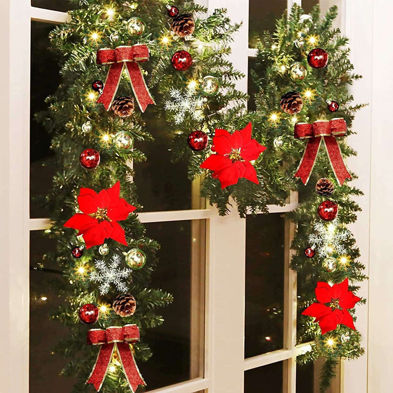 9FT Christmas Garland with LED Lights Red Artificial Holiday Decoration