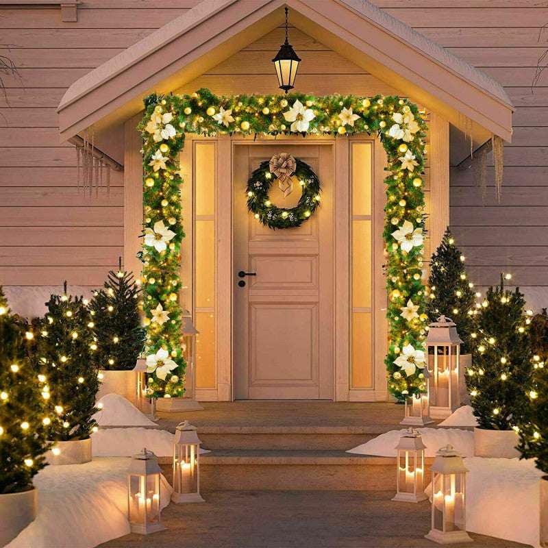 Gold 9FT Christmas Garland with LED Lights Artificial Festive Decoration