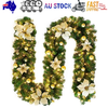 2.7M Christmas Garland with Lights Rattan Artificial Garland Green for Indoor Home Fireplace Stair Gold