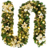2.7M Christmas Garland with Lights Rattan Artificial Garland Green for Indoor Home Fireplace Stair Gold