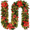 2.7M Christmas Garland with Lights Rattan Artificial Fireplace Wreath