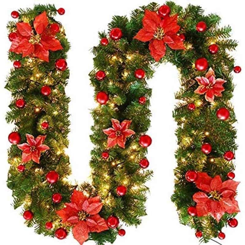 2.7M Christmas Garland with Lights Rattan Artificial Fireplace Wreath