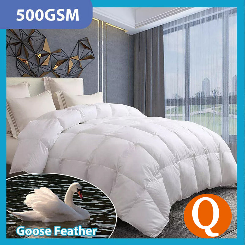 Goose Feather Down Quilt 500 GSM Duvet Doonas Queen: 210x210cm