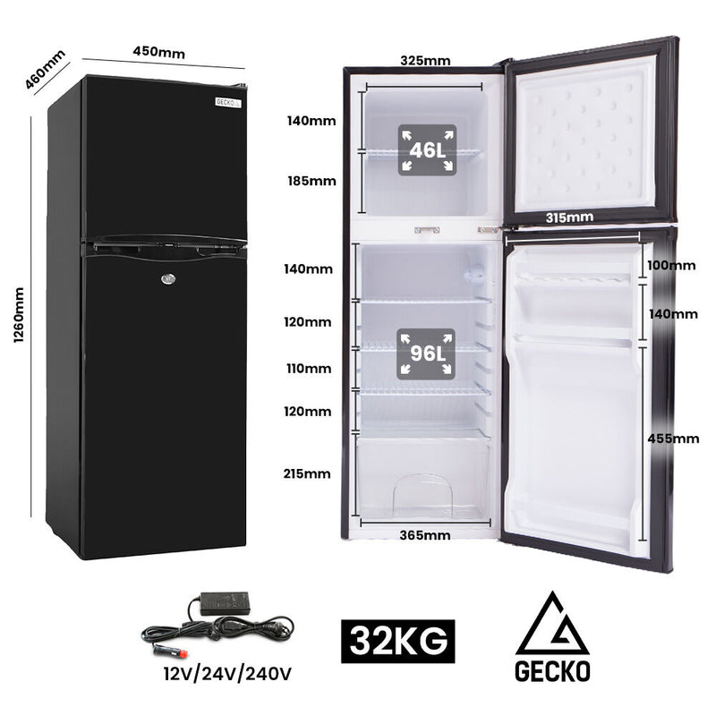 Gecko 142L Upright Portable Fridge Freezer – Black