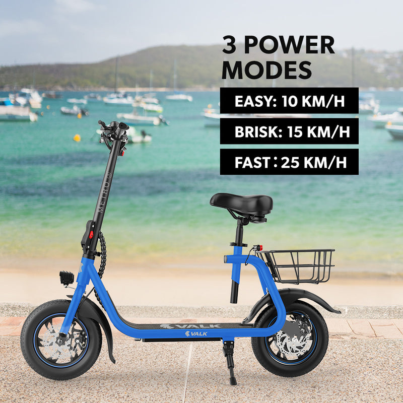 VALK Electric Scooter with Seat – Disc Brakes, 12" Tyres, Blue