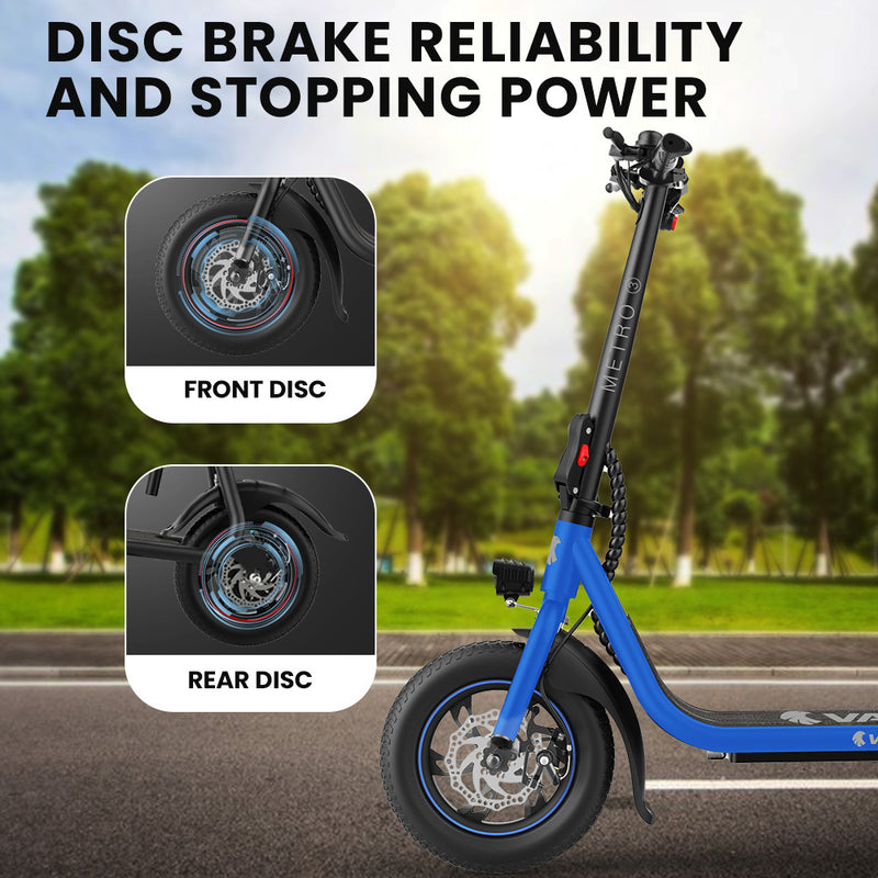 VALK Electric Scooter with Seat – Disc Brakes, 12" Tyres, Blue